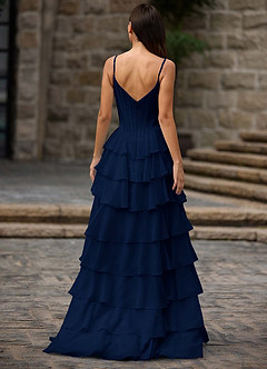 Floralace Navy Ruffled A-line Prom Dress image2