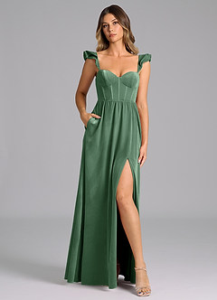 Azazie Denisse Robes de demoiselle d'honneur Robe Trapèze en velours Rayé Eucalyptus image3