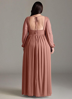 Azazie Norah Bridesmaid Dresses Cedar Rose A-Line V-Neck Long Sleeve Chiffon Dress image7