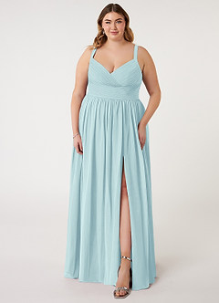 Azazie Chanel Bridesmaid Dresses Sea Glass A-Line Pleated Chiffon Dress image8