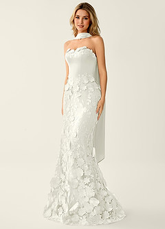 Wrensincia White 3D Flower Lace Satin Prom Dress image3