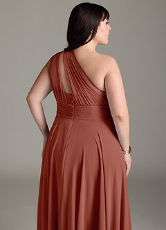 Azazie Charlize Bridesmaid Dresses Auburn A-Line One Shoulder Chiffon Dress image13