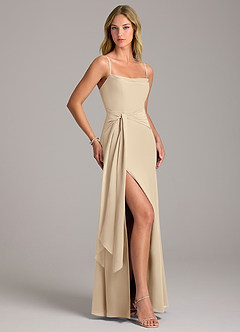 Azazie Tahlia Bridesmaid Dresses Champagne A-Line with Belt Chiffon Dress image3