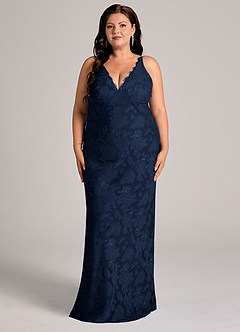 Azazie Tianna Bridesmaid Dresses Dark Navy Sheath Lace Floral Burnout Dress image8