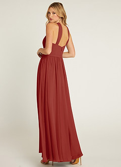 Azazie Jacey Final Sale Terracotta A-Line Pleated Chiffon Dress image4