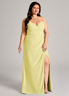 Azazie Maci At-home Try On Dresses Black Sheath Pleated Chiffon Dress image11