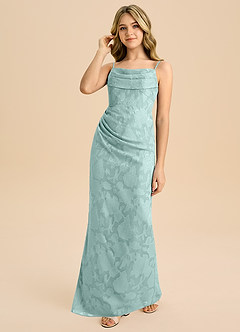 Azazie Mai Junior Etui Plissee Blumen-Burnout Kleid Nebel image6