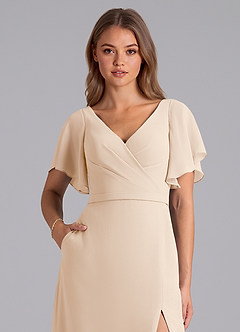 Azazie Ambrosia 신부 들러리 드레스 A라인 주름진 쉬폰 바닥 길이 드레스 image2