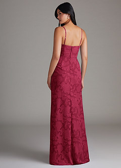 Azazie Maci Bridesmaid Dresses Burgundy Sheath Pleated Floral Burnout Dress image2