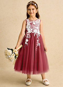 Azazie Sundae Flower Girl Dresses Pomegranate Ball-Gown Lace Dress image3