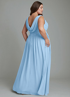 Azazie Novi Brautjungfernkleider A-Linie Plissee Chiffon Kleid Puderblau image8