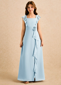 Azazie Soso Girls Formal Flower Girl Dresses Sky Blue A-Line Pleated Chiffon Dress image3