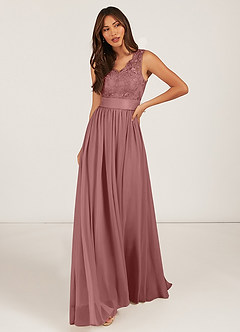 Azazie Gertrude Bridesmaid Dresses Desert Rose A-Line Lace Chiffon Dress image1