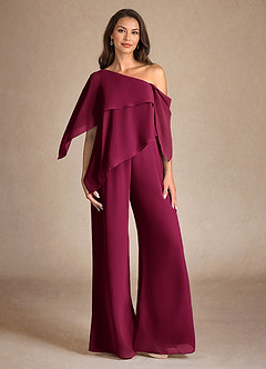 Azazie Halima vestidos de madre de la novia Vestido Borgoña de Gasa de Mono/Traje de pantalón con Abertura lateral image1