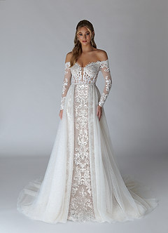 Azazie Solaris Abiti da Sposa Abito A-Line in Tulle con Scollo a V e Paillettes Bianco Diamante Moka image1
