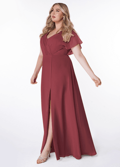 Azazie Rylee Vestidos de damas de honor Vestido de Merlot de Gasa de Corte en A con Plisado image8