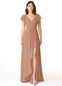 Azazie Omari Bridesmaid Dresses Champagne Rose A-Line Chiffon Dress image1