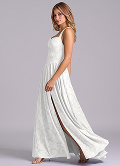 Azazie Francis Brautjungfernkleider A-Linie Korsett Blumen-Burnout Kleid Weiß image5