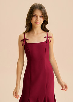 Azazie Evey Junior Abito Sirena in Chiffon Plissettato Borgogna image6