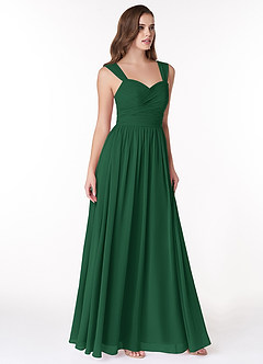 Azazie Zapheira Vestidos de damas de honor Vestido de Verde Oscuro de Gasa de Corte en A con Volante image4