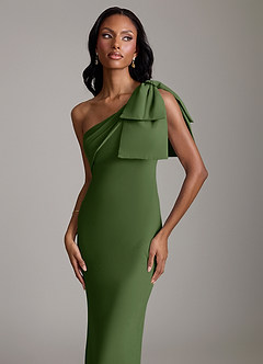 Azazie Yuanna Bridesmaid Dresses Olive Mermaid One Shoulder Chiffon Dress image3