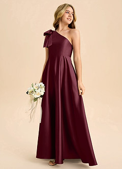 Azazie Penguin Junior Cabernet A-Line Bow Stretch Satin Dress image6