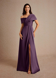 Azazie Milton Mother of the Bride Dresses Plum A-Line Pleated Stretch Satin Dress image11