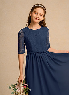 Azazie Pippin Junior Formal vestidos de niña de las flores Vestido de Azul Marino Oscuro de Encaje de Corte En A image3