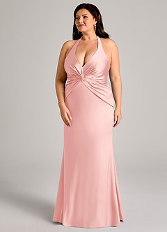 Azazie Valerie Bridesmaid Dresses Powder Pink Mermaid Pleated Stretch Satin Dress image5