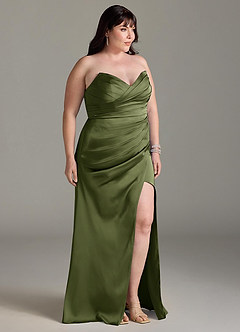 Azazie Yola Bridesmaid Dresses Olive Sheath V-Neck Pleated Stretch Satin Convertible Dress image12