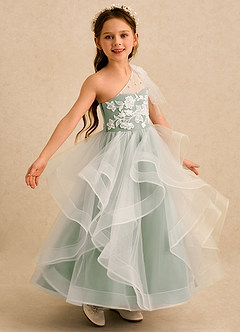 Azazie Zoey Robe Demoiselle D'honneur Fillette Robe Princesse en Tulle Dentelle Vert Sauge image1