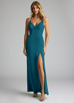 Azazie Becca Bridesmaid Dresses Ink Blue Sheath V-Neck Chiffon Dress image1
