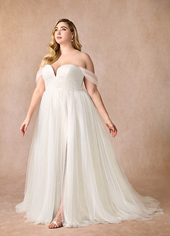 Azazie Maia Wedding Dresses Diamond White Cream A-Line Off the Shoulder Tulle Dress image14