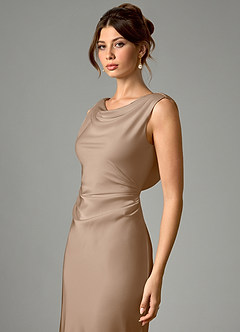 Azazie Kieryn Brudtärnklänningar Klä av Sjöjungfru i Stretch Satin Plisserad Taupe image4