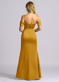 Azazie Auden Bridesmaid Dresses Butterscotch Sheath Off the Shoulder Stretch Satin Convertible Dress image2