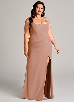 Azazie Mero Brautjungfernkleider Etui Plissee Chiffon Kleid Champagner Rosa image13