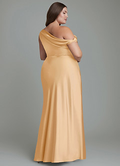 Azazie Emerson Bridesmaid Dresses Gold Mermaid Off the Shoulder Stretch Satin Dress image9