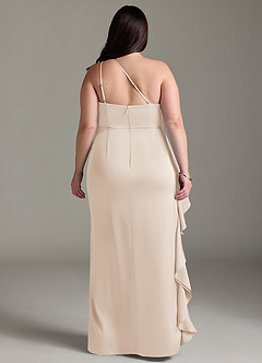 Azazie Latrice Bridesmaid Dresses White Alabaster Sheath One Shoulder Cascading Ruffles Stretch Satin Dress image7