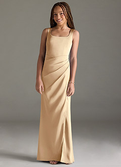 Azazie Mero Junior Meerjungfrau-Linie Plissee Stretch-Satin Kleid Champagner image1