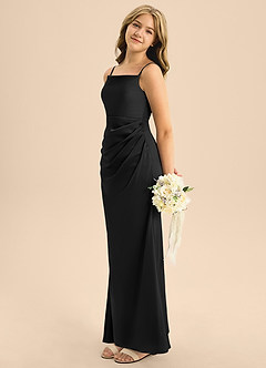Azazie Renna Junior A-Linie Plissee Stretch-Satin Kleid Schwarz image3