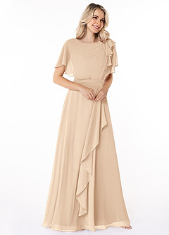 Azazie Aaliyah Modest Bridesmaid Dresses A-Line Scoop Pleated Chiffon Floor-Length Dress image3