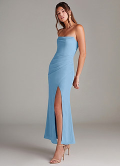 Azazie Leonis Brautjungfernkleider Wandelbar Meerjungfrau-Linie Schulterfrei Chiffon Kleid Stahlblau image3