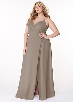 Azazie Lennon Bridesmaid Dresses Taupe A-Line Lace Chiffon Dress image10