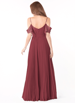 Azazie Lyney Bridesmaid Dresses Merlot A-Line Off the Shoulder Chiffon Dress image2