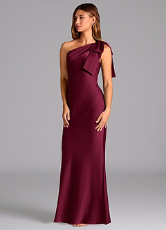 Azazie Yuanna Bridesmaid Dresses Burgundy Mermaid One Shoulder Stretch Satin Dress image4