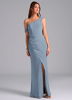 Azazie Madelyn Bridesmaid Dresses Dusty Blue Mermaid One Shoulder Chiffon Convertible Dress image1