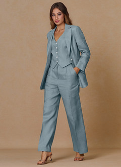 front Belicia Dusty Blue 100% Linen 3-Piece Suit