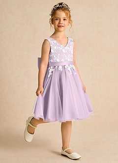 Azazie Butterfly Flower Girl Dresses Frosted Lilac A-Line Lace Dress image3