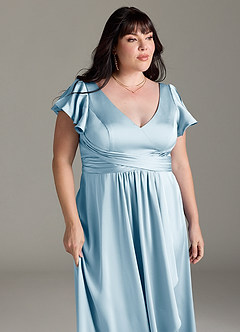 Azazie Omari Bridesmaid Dresses Sky Blue A-Line Stretch Satin Dress image12