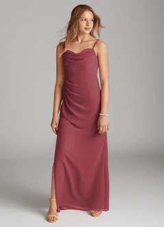 Azazie Mai Junior Vestido de Merlot de Gasa de Recto con Plisado image3